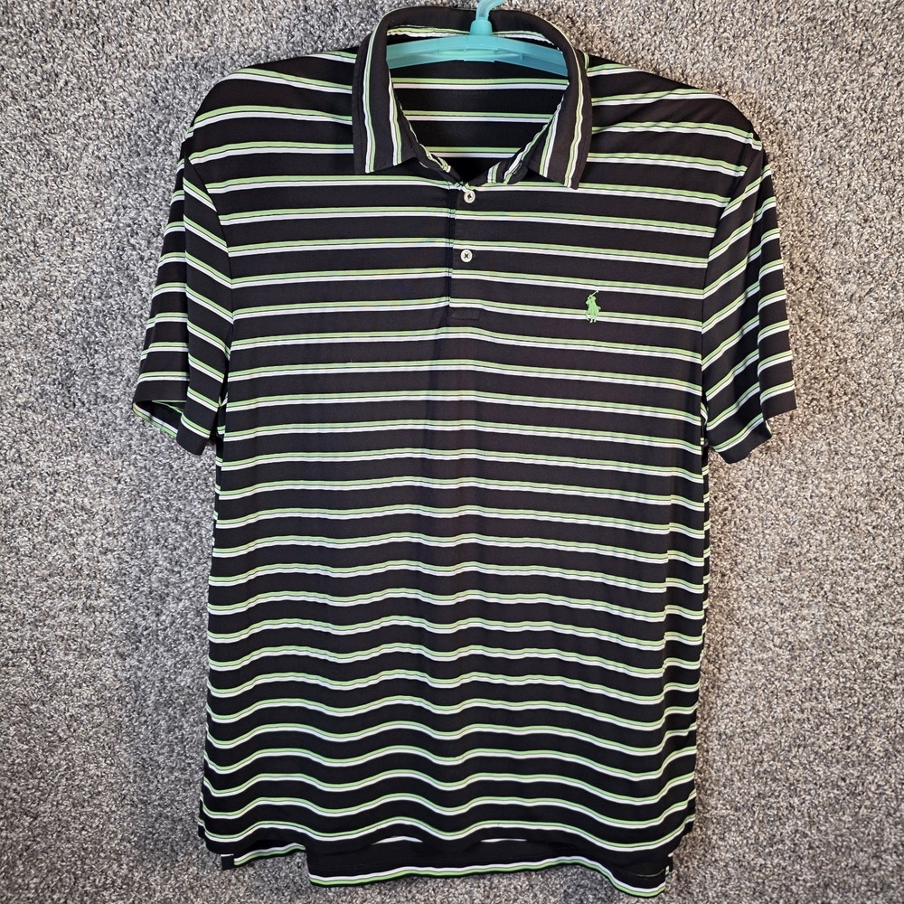 Polo Ralph Lauren Performance Polo Shirt Men XLT Black / Green Striped